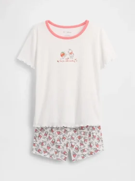 Çocuklar için Winnie the Pooh Geri Dönüştürülmüş Ribana Pijama Şortlar Seti
