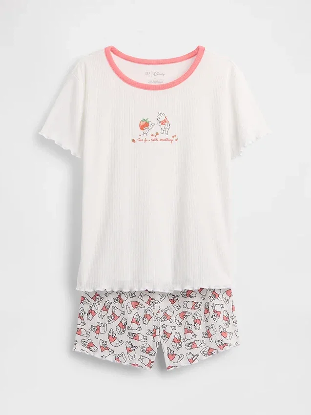 Çocuklar için Winnie the Pooh Geri Dönüştürülmüş Ribana Pijama Şortlar Seti
