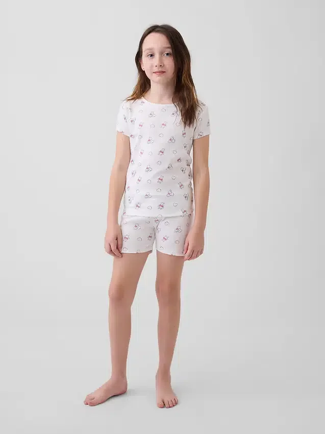Çocuklar için Winnie the Pooh Organik Fırçalanmış Pamuklu Pijama Şortlar Seti