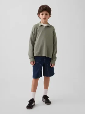 Çocuklar İçin 90'lar Tarzı Bol Kesim Kolay Denim Marangoz Şortu