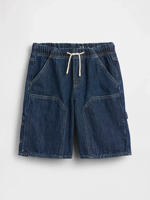 Çocuklar İçin 90'lar Tarzı Bol Kesim Kolay Denim Marangoz Şortu