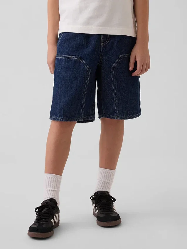 Çocuklar İçin 90'lar Tarzı Bol Kesim Kolay Denim Marangoz Şortu
