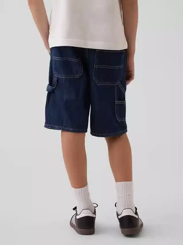 Çocuklar İçin 90'lar Tarzı Bol Kesim Kolay Denim Marangoz Şortu