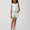 Çocuklar İçin Alçak Bel, Geniş Paça, Nakışlı Limon Desenli Denim Şortlar