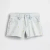 Çocuklar İçin Alçak Bel, Geniş Paça, Nakışlı Limon Desenli Denim Şortlar