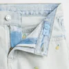 Çocuklar İçin Alçak Bel, Geniş Paça, Nakışlı Limon Desenli Denim Şortlar