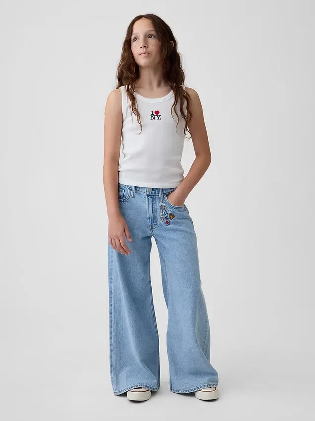 Çocuklar İçin Alçak Bel, "I Heart NY" Nakışlı Bol Kesim Jean'ler