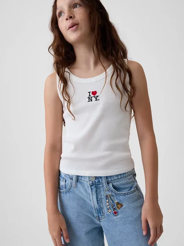 Çocuklar İçin Alçak Bel, "I Heart NY" Nakışlı Bol Kesim Jean'ler