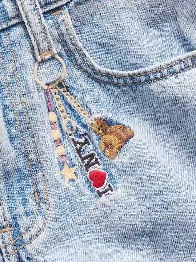 Çocuklar İçin Alçak Bel, "I Heart NY" Nakışlı Bol Kesim Jean'ler
