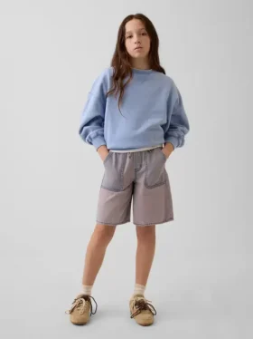 Çocuklar İçin Alçak Bel, Kolay Giyilebilir Uzun Kesim Denim Şortlar