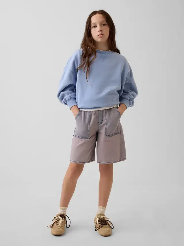 Çocuklar İçin Alçak Bel, Kolay Giyilebilir Uzun Kesim Denim Şortlar