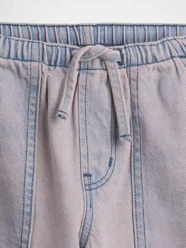 Çocuklar İçin Alçak Bel, Kolay Giyilebilir Uzun Kesim Denim Şortlar
