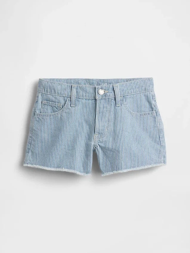 Çocuklar İçin Alçak Bel Stride Denim Çizgili Şortlar