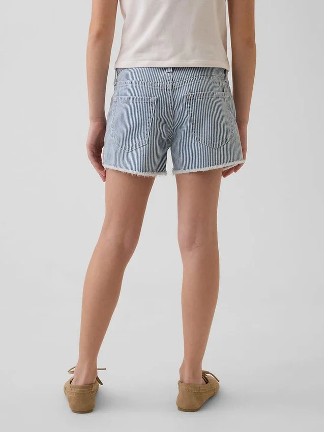 Çocuklar İçin Alçak Bel Stride Denim Çizgili Şortlar