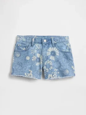 Çocuklar İçin Alçak Bel Stride Çiçek Desenli Denim Şortlar
