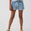 Çocuklar İçin Alçak Bel Stride Çiçek Desenli Denim Şortlar