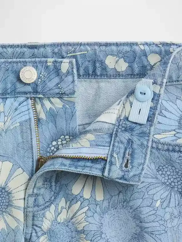 Çocuklar İçin Alçak Bel Stride Çiçek Desenli Denim Şortlar