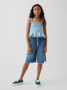 Çocuklar İçin Alçak Bel, Ultra Yumuşak, Kolay Giyilebilir Uzun Denim Şortlar