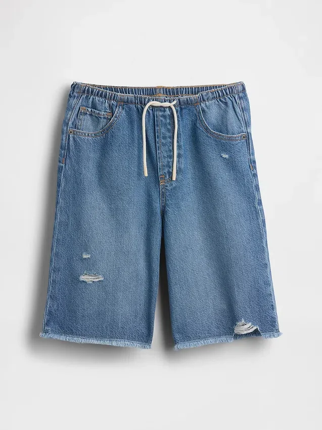 Çocuklar İçin Alçak Bel, Ultra Yumuşak, Kolay Giyilebilir Uzun Denim Şortlar