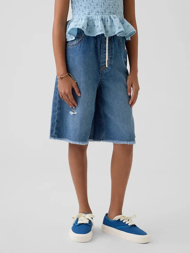 Çocuklar İçin Alçak Bel, Ultra Yumuşak, Kolay Giyilebilir Uzun Denim Şortlar
