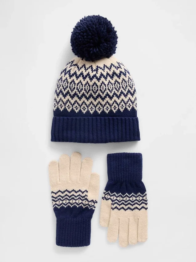Çocuklar İçin CashSoft Fair Isle Şapka ve Eldivenler Seti