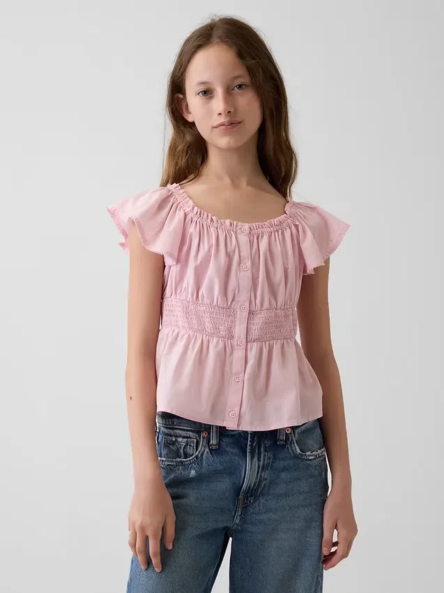 Çocuklar İçin Dalgalı Kollu, Önden Düğmeli Üst Giyim