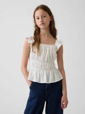 Çocuklar İçin Dalgalı Kollu Smoklu Peplum Üst Giyim
