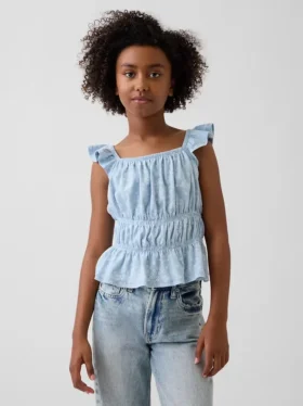 Çocuklar İçin Dalgalı Kollu Smoklu Peplum Üst Giyim