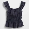 Çocuklar İçin Dalgalı Kollu Smoklu Peplum Üst Giyim