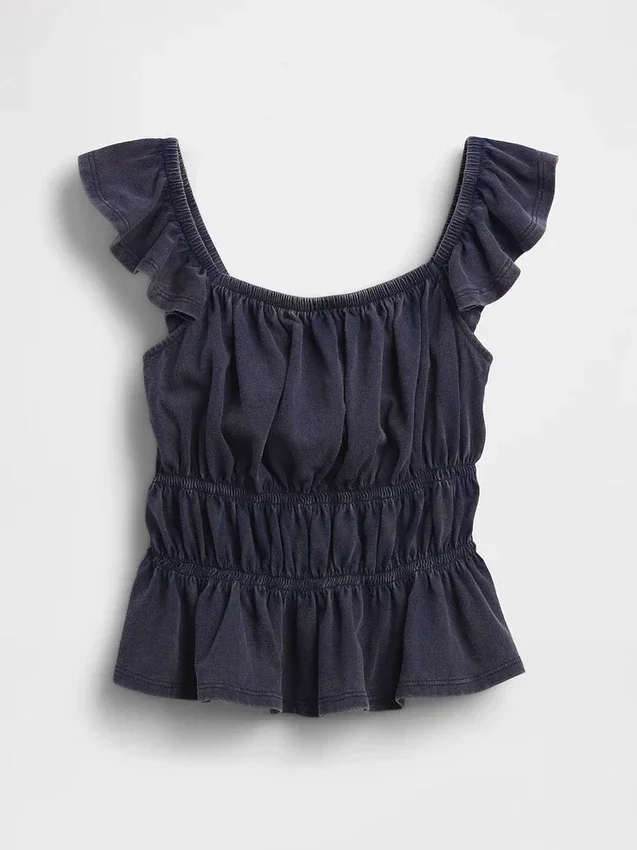 Çocuklar İçin Dalgalı Kollu Smoklu Peplum Üst Giyim