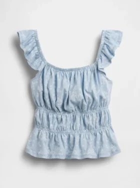 Çocuklar İçin Dalgalı Kollu Smoklu Peplum Üst Giyim
