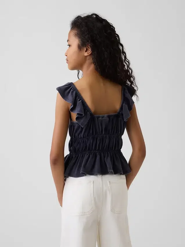 Çocuklar İçin Dalgalı Kollu Smoklu Peplum Üst Giyim