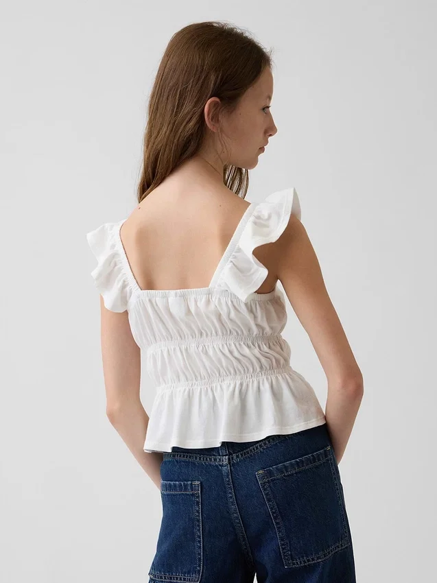 Çocuklar İçin Dalgalı Kollu Smoklu Peplum Üst Giyim