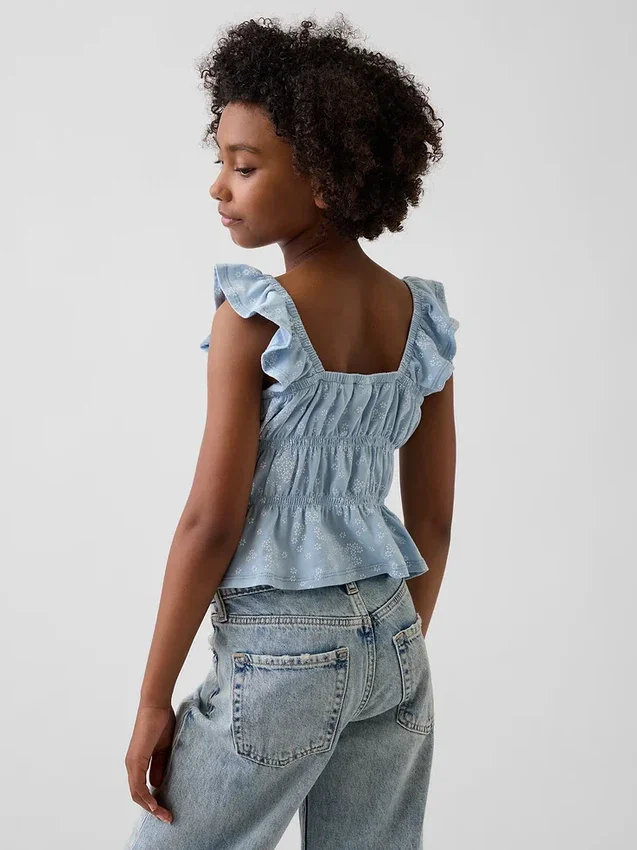 Çocuklar İçin Dalgalı Kollu Smoklu Peplum Üst Giyim