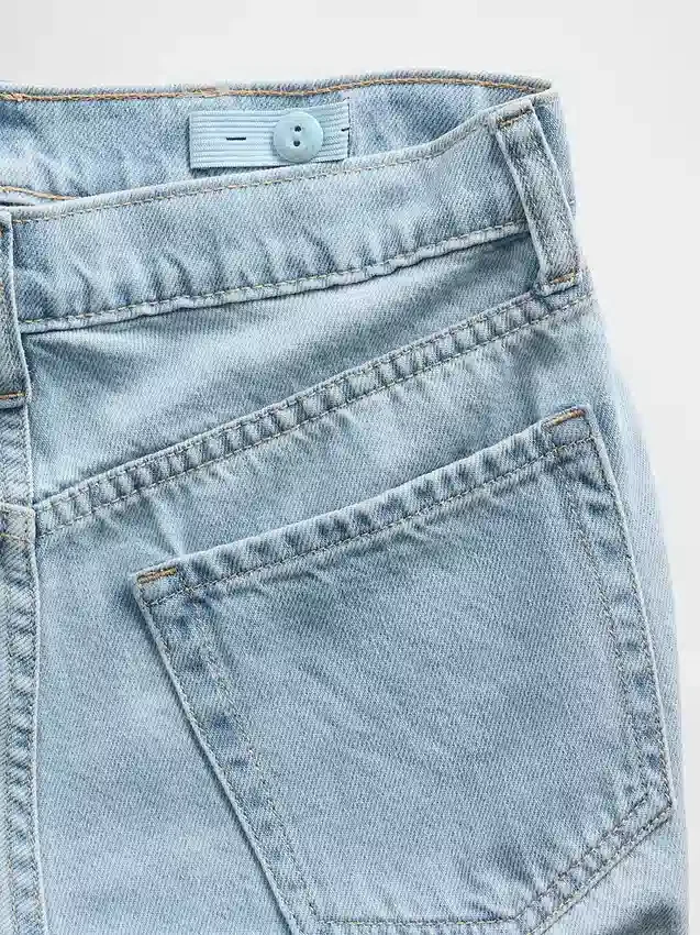 Çocuklar İçin Düşük Bel, Geniş Paça, Yapay Elmas Süslemeli Jean