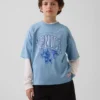 Çocuklar İçin File Oversized Grafikli Jersey Tişört