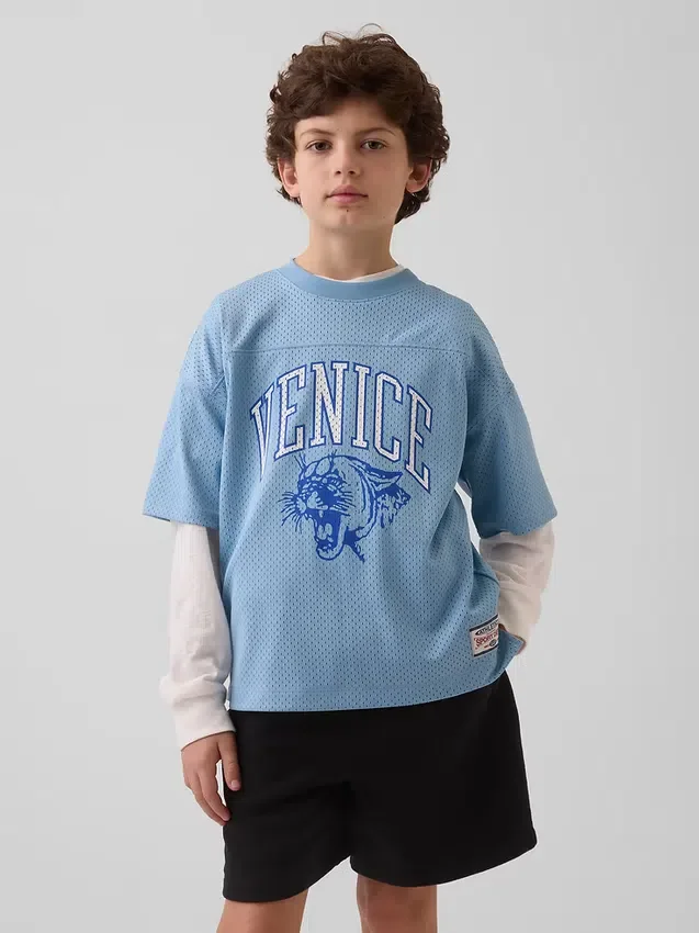 Çocuklar İçin File Oversized Grafikli Jersey Tişört