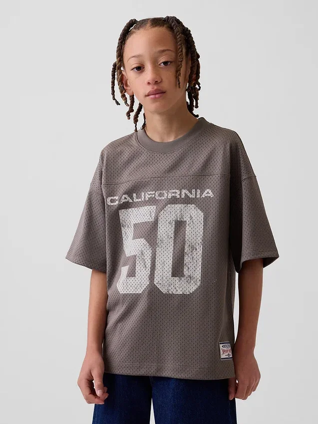 Çocuklar İçin File Oversized Grafikli Jersey Tişört