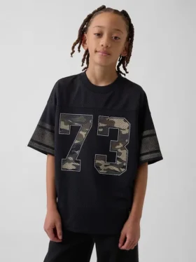 Çocuklar İçin File Oversized Grafikli Jersey Tişört