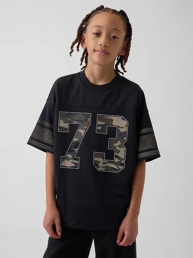 Çocuklar İçin File Oversized Grafikli Jersey Tişört