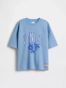 Çocuklar İçin File Oversized Grafikli Jersey Tişört