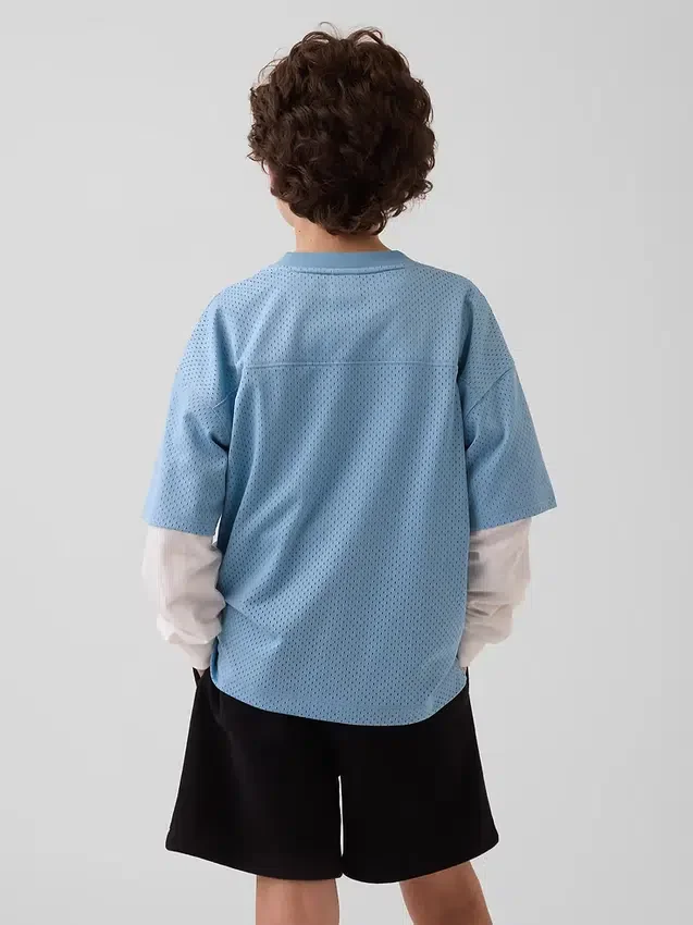 Çocuklar İçin File Oversized Grafikli Jersey Tişört
