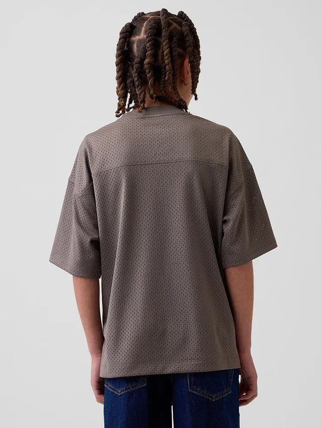 Çocuklar İçin File Oversized Grafikli Jersey Tişört