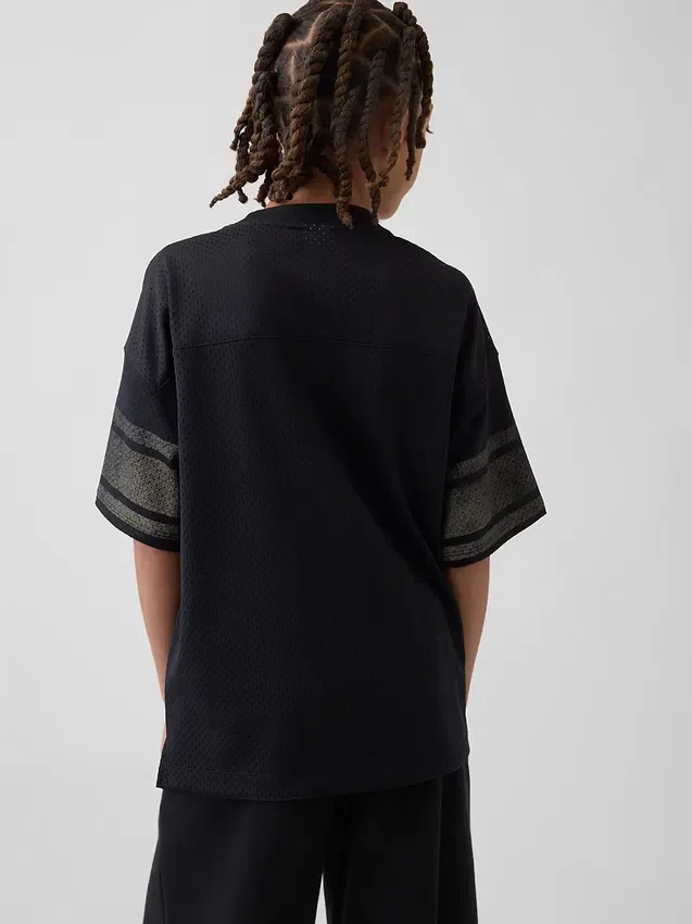 Çocuklar İçin File Oversized Grafikli Jersey Tişört