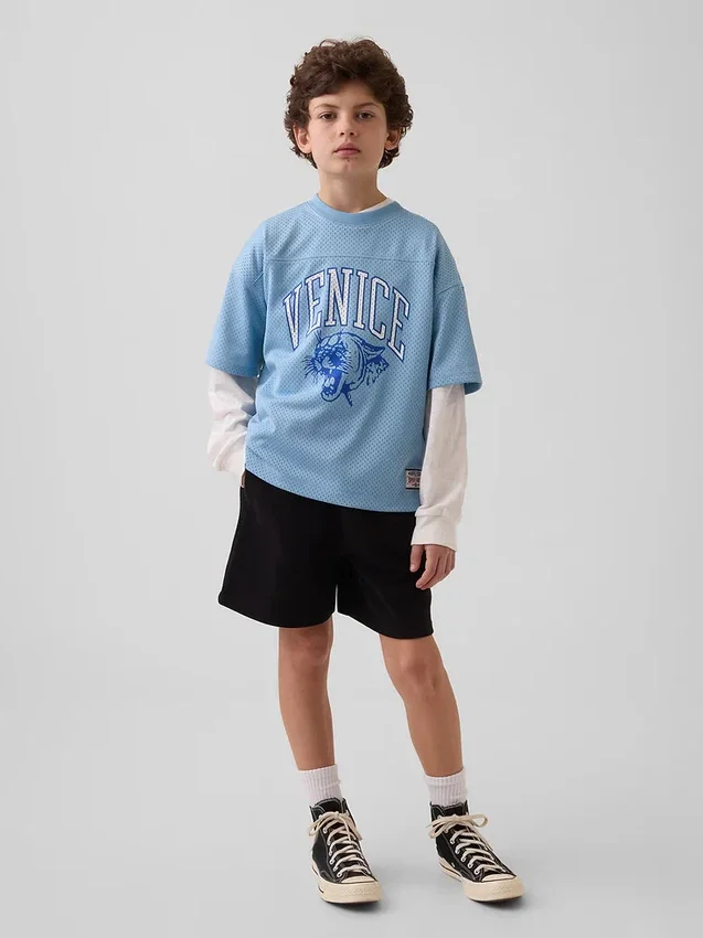 Çocuklar İçin File Oversized Grafikli Jersey Tişört