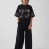 Çocuklar İçin File Oversized Grafikli Jersey Tişört