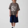 Çocuklar İçin File Oversized Grafikli Jersey Tişört