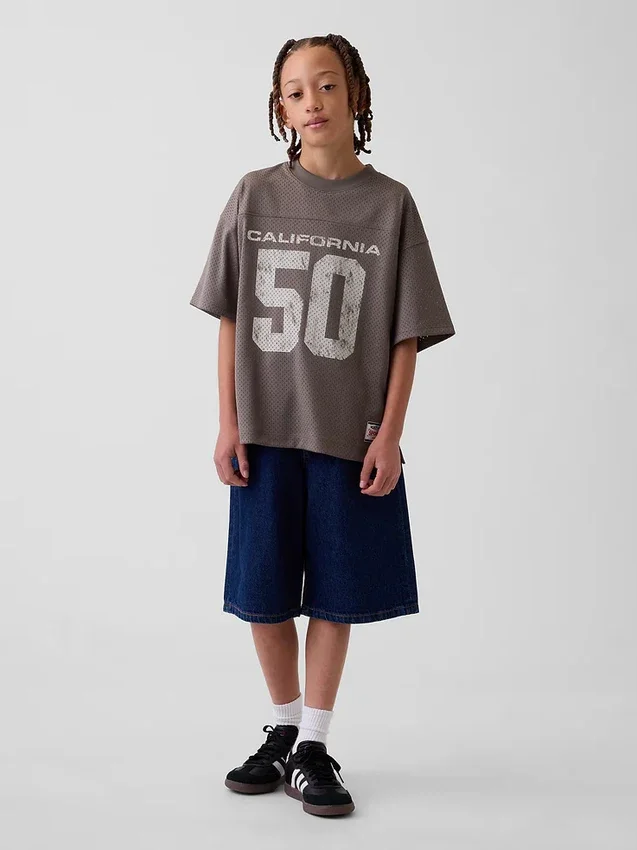 Çocuklar İçin File Oversized Grafikli Jersey Tişört