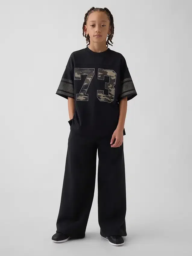 Çocuklar İçin File Oversized Grafikli Jersey Tişört