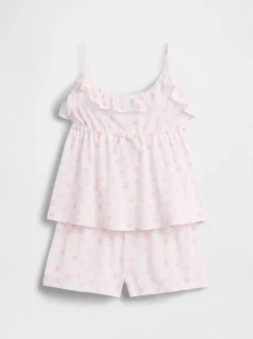 Çocuklar İçin Geri Dönüştürülmüş Pijama Fırfırlı Cami ve Şortlar Seti
